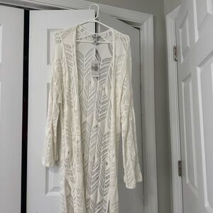 Autumn Cashmere Duster Crochet Swimsuit Coverup White Small S New Tags